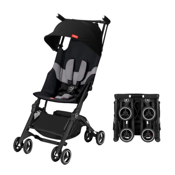 gb Pockit+ All-Terrain, Ultra Compact Lightweight Travel Stroller with Canopy and Reclining Seat in Velvet Black + Mactso Stroller Travel Bag Compatible with GB Pockit and GB Pockit Air Plus All Terrain, Lightweight Stroller Travel Backpack for Airplane (Black, M)