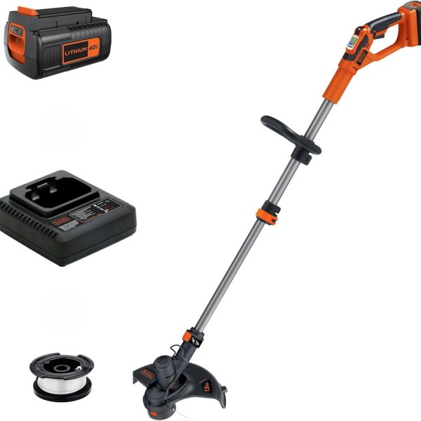 BLACK+DECKER 40V MAX 13 in String Trimmer Edger Cordless with Adjustable Telescoping Pole, 2 in 1 Weed Wacker Lawn Edger, Includes Battery and Charger (LST136)