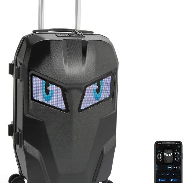 Ruconla 20 inch Smart LED light up Luggage, Airline Approved Hard Shell Suitcases with Wheels, Carry on Luggage Small Rolling Suitcase with Lock, APP-Controlled LED Display